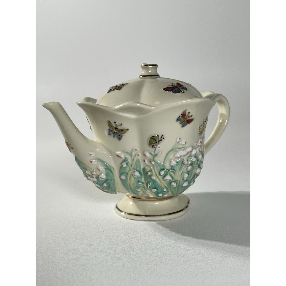 Lenox Porcelain Teapot Lily Of The Valley 6" Signed P Holloway 2006 Excellent!
